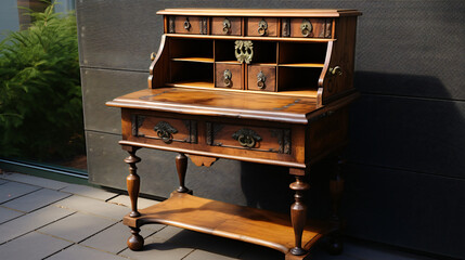 Vintage wooden writing cabinet. - obrazy, fototapety, plakaty