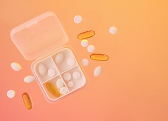 Pills and capsules. Health business. Copy space for text.