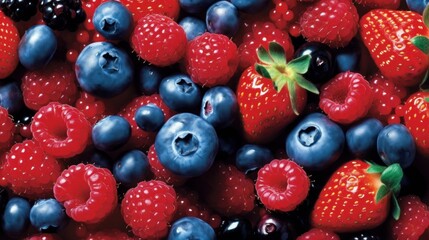 Powerhouse Berries Create a pattern of vibrant ber AI generated - obrazy, fototapety, plakaty
