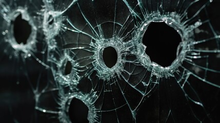 Broken glass with bullet holes