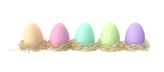 Сolor Easter eggs with decoration on white background (3d illustration)