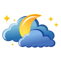 Vector weather app icon with dark thunder cloud with moon. Interface elements in flat design