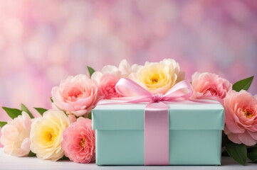 Elegant Gift Box Amidst Soft Pink Flowers