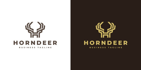 horn deer letter h logo design