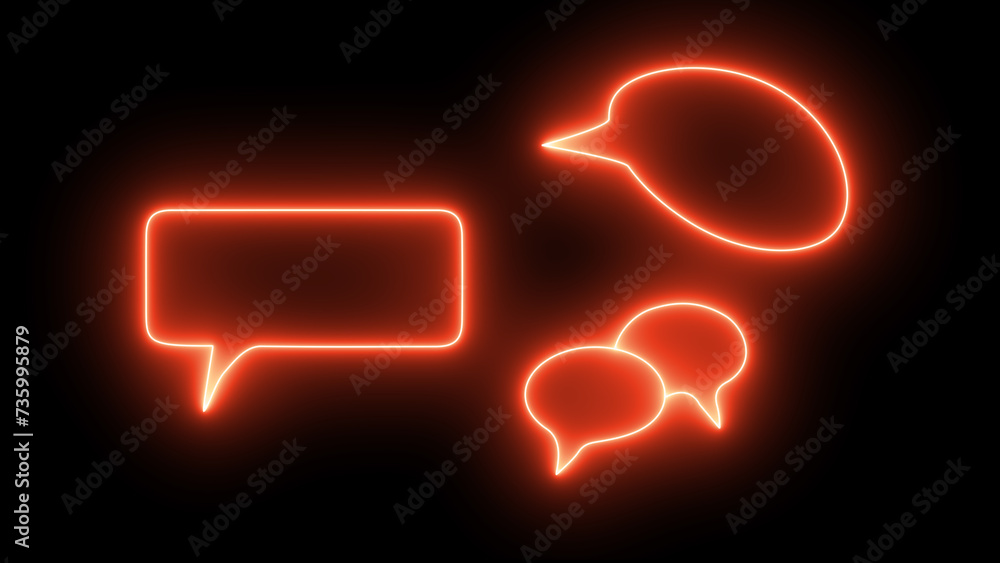 Poster neon gradient glowing speech bubble sign isolated on the black background. neon speech bubble in lin