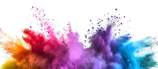 Vibrant Rainbow Holi Paint Powder Explosion, Colorful Burst on Isolated White Background- Ai Generated