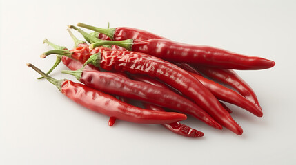 Red hot chili pepper. Fresh organic chili pepper with leaves isolated on white background. Chili pepper with clipping path. Fresh red chili pepper and cross sections of chili pepper with seeds float