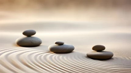 Crédence de cuisine en verre imprimé Pierres dans le sable Zen stones with lines on the sand. Spa therapie and meditation concept
