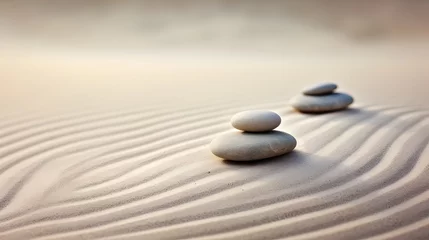 Deurstickers Zen stones with lines on the sand. Spa therapie and meditation concept © Ziyan