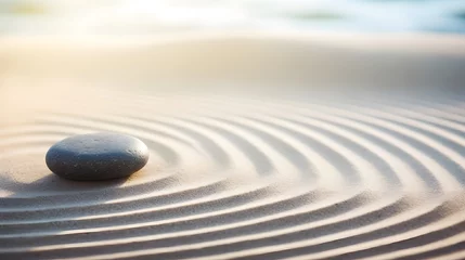 Fototapete Steine​ im Sand Zen stones with lines on the sand. Spa therapie and meditation concept