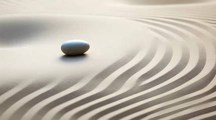 Fotobehang Stenen in het zand Zen stones with lines on the sand. Spa therapie and meditation concept