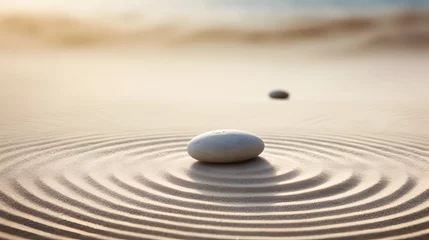 Gordijnen Zen stones with lines on the sand. Spa therapie and meditation concept © Ziyan