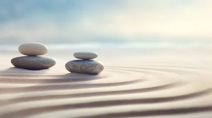 Küchenrückwand glas motiv Zen stones with lines on the sand. Spa therapie and meditation concept © Ziyan
