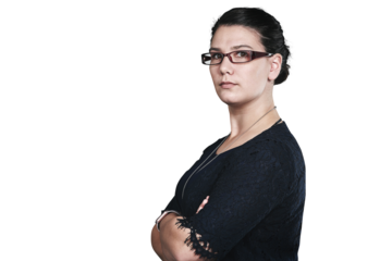 Teacher, woman is serious and arms crossed in glasses, education and academic professional on png transparent background. Educator, school or university portrait for learning, knowledge and vision