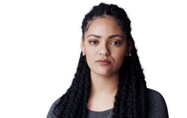 Business, woman and portrait or pride with confidence for corporate career, startup and human resource work. Entrepreneur, employee and face or serious and calm isolated on png transparent background