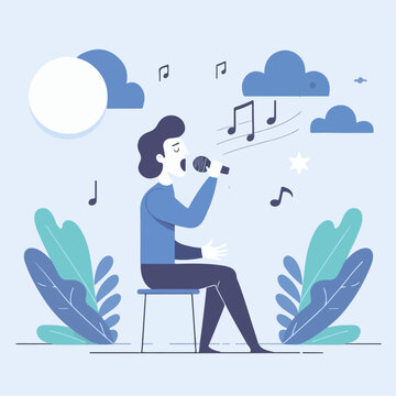Flat illustration of young people with microphones singing a song. Simple and minimalist. Hobby, lifestyle concept for banner