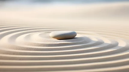 Papier Peint photo Lavable Pierres dans le sable Zen stones with lines on the sand. Spa therapie and meditation concept