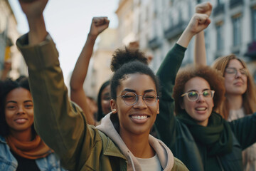 Fototapeta premium Empowerment in Action: Female Activists on City Streets 