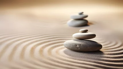 Poster Im Rahmen Zen stones with lines on the sand. Spa therapie and meditation concept © Ziyan