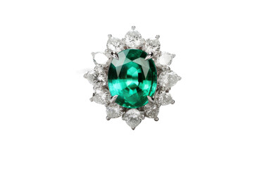 Vintage Emerald and Diamond Cluster Ring on white background