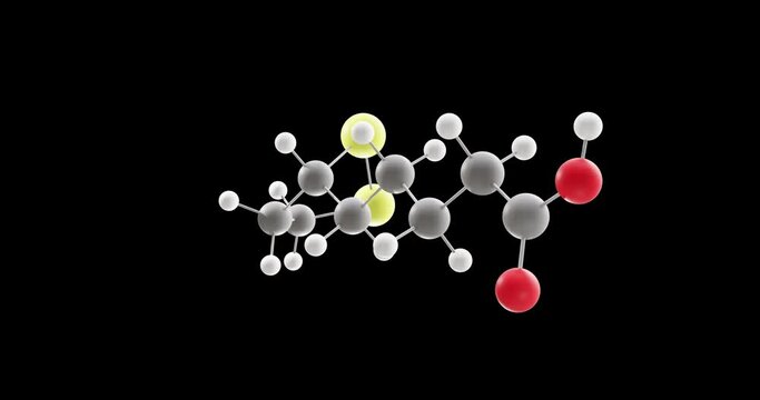 Lipoic acid molecule, rotating 3D model of alpha-lipoic acid, looped video on a black background