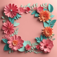 A vibrant wreath composed of paper cutout flowers and leaves