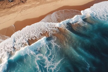 Fototapeta na wymiar Breathtaking Aerial View of Beach, Ocean, and Blue Waves