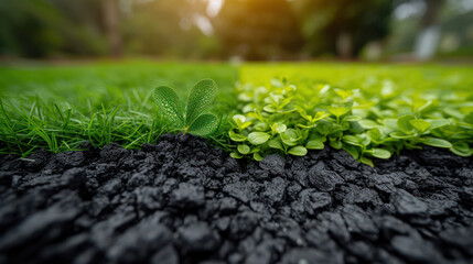 Green grass and another on coals Compare options for reducing your carbon footprint. - obrazy, fototapety, plakaty