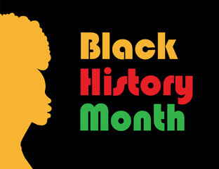 Black poster of the History Month with a girl on a black background. A festive banner with a girl and text on a black background. Vector illustration EPS 10