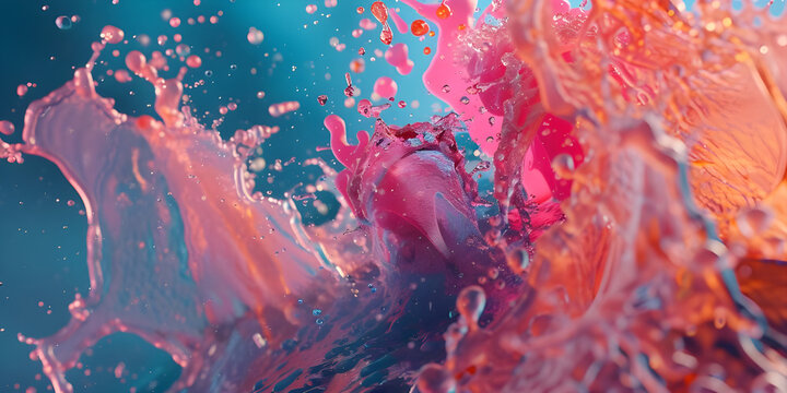Mesmerizing Acrylic Colors in Water, Vivid Acrylic Colors Mixing in Water, Dynamic Acrylic Colors Splashing and Mixing in Water - Ai Generated