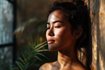 natural beauty portrait featuring a spa woman with perfect fresh skin