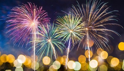 colorful fireworks on the dark sky background with bokeh
