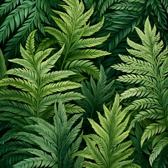 Seamless pattern of green fern leaves.  illustration.