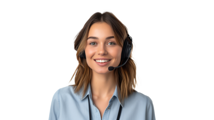 woman with headphones and microphone isolated on background