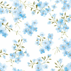 Seamless pattern with blue forget.me.not flowers on white background