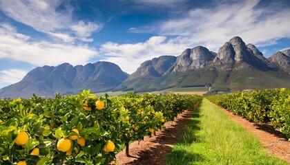 lemon orchard and mountain lanscape south africa western cape - obrazy, fototapety, plakaty