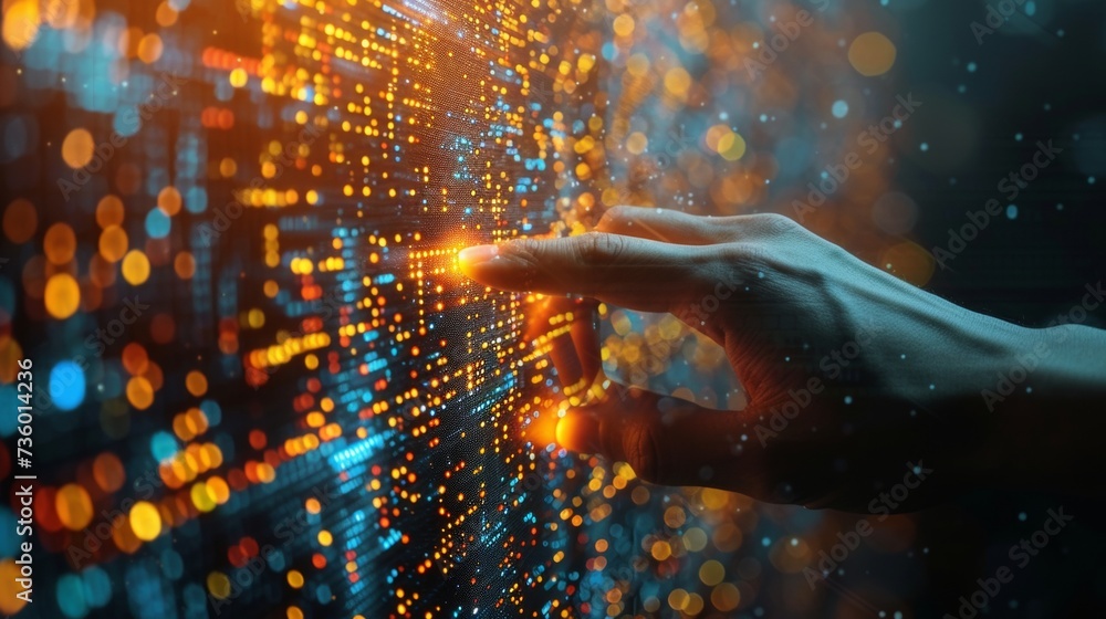 Aufkleber Analysis of financial graph on virtual touch screen, futuristic technology solution for business development using data science, data analysis, and data strategy.