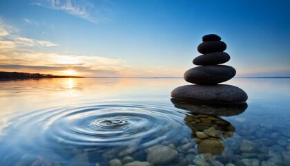 zen stones in water on widescreen - obrazy, fototapety, plakaty