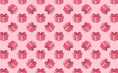 Seamless pattern of pink gifts, vector in cartoon style