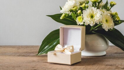 small gift jewelry box mockup flower vase on background
