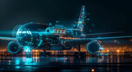 Fotobehang Futuristic holographic visualization of an airplane's internal mechanics © eleonora_os