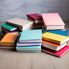 Stacked colorful books. Concept - lifestyle, order in the house, minimalism.