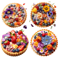 tasty french floral tart isolated on transparent white background.
