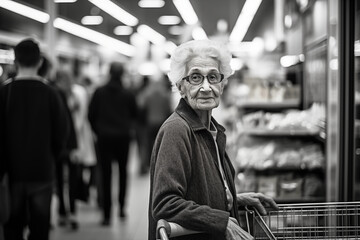 Elderly lady shopping in the supermarket