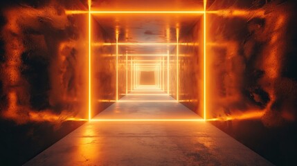 Abstract rectangular tunnel made of luminous elements