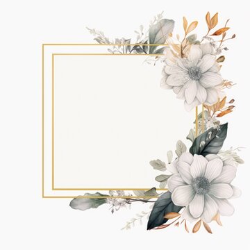 Flowers frame illustration for greeting card and copy space Generative AI