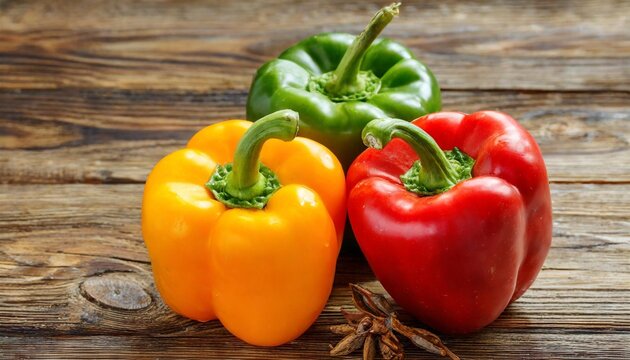 fresh colored bell pepper on wooden background