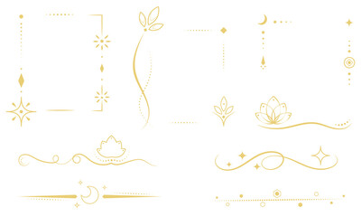 Set of Decorative Frames, Swirls Dividers, Vintage Elements, Hand drawn, Floral Ornament, transperent illustration, Ribbon, Branch, hearts, Golden, Lotus	