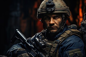 Soldier army man looking camera Generative AI