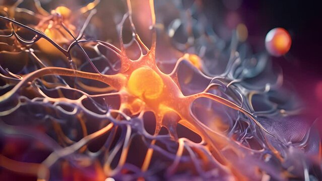 16:9 Simulation of a nerve cell or neuron is a type of cell that receives and sends messages from the body to the brain and back to the body. The messages are sent by a weak electrical current.